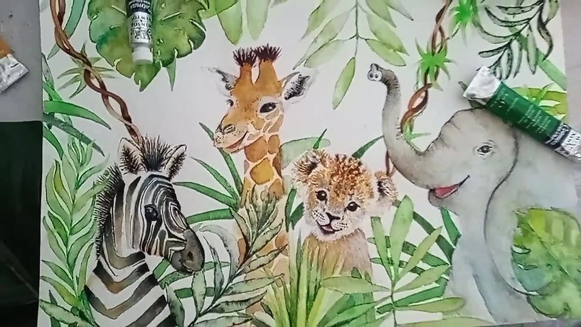 Hand Painted, Watercolour Commission for a Baby's Bedroom
