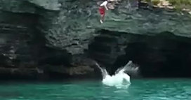 Tandem cliff jump! 