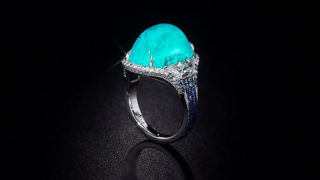 Cabochon Paraiba Tourmaline Ring accented with Sapphires and Diamonds
