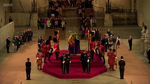 NOW - Royal guard at the Queen's coffin has collapsed.