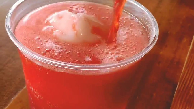 Strawberry Jarritos Float with Gummy Worms