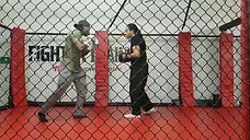 Padwork drill with Zeph in the cage