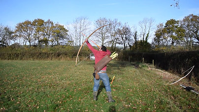 Joe shooting a 160lb American Self Yew Warbow for distance. This is the bow featured in the 'how to make a warbow' YouTube video.