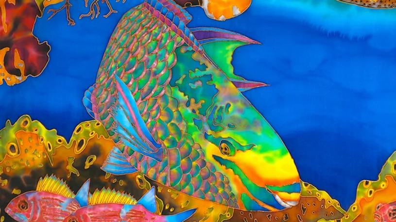 Painting fish on silk