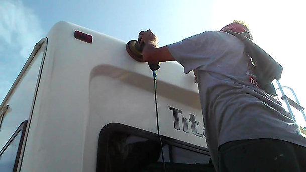 3step on 35'fifth-wheel Compound Swirl Removal and Wax to seal